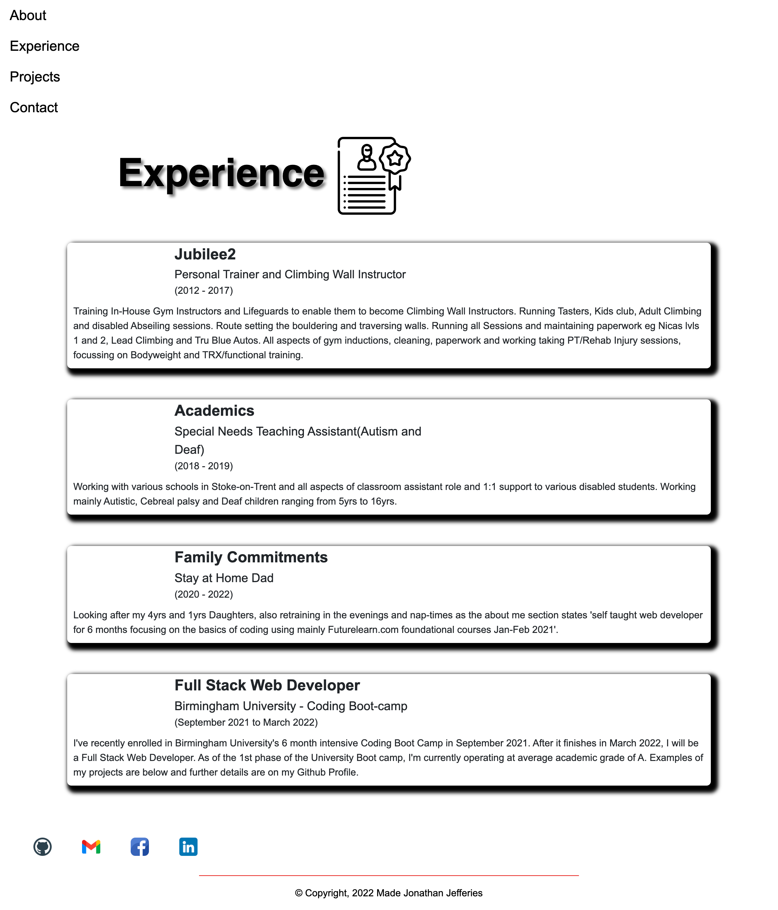 Experience Page